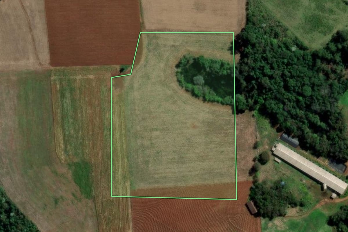 Imagem de satélite do imóvel rural em Águas de Chapecó (SC), com o contorno declarado no CAR desenhado por cima.