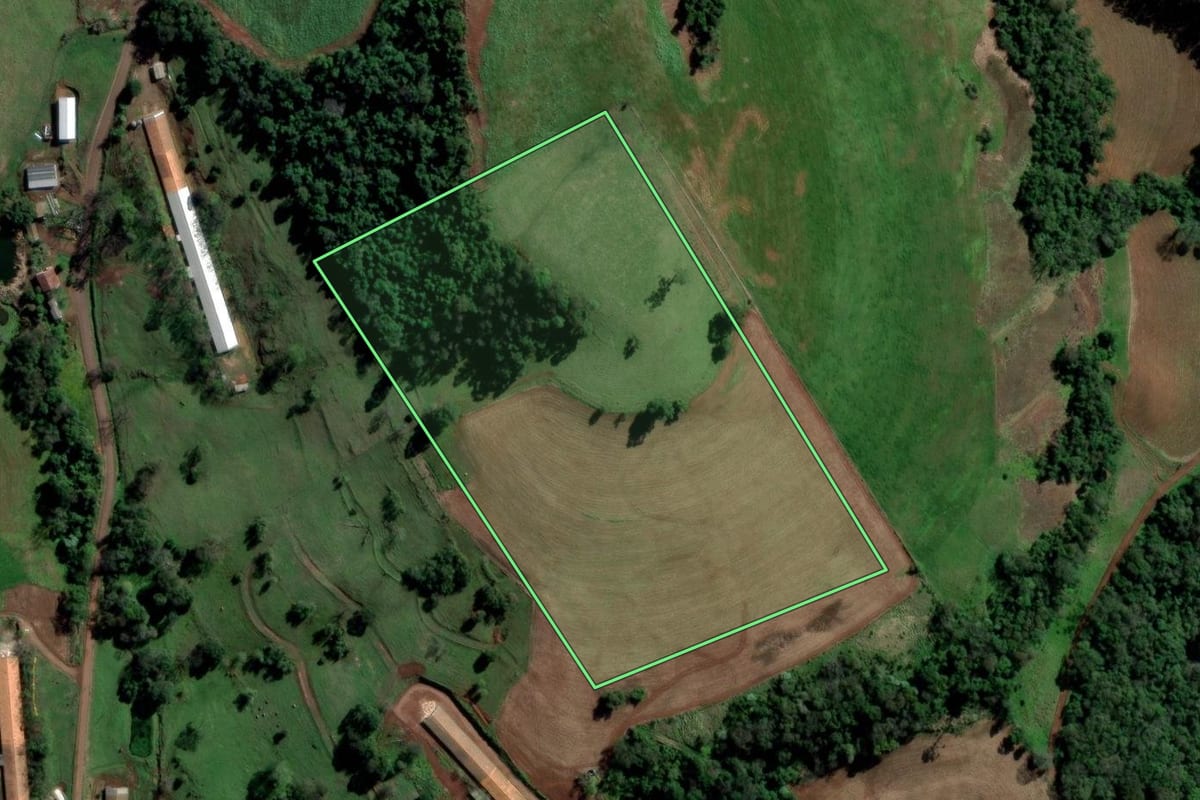 Imagem de satélite do imóvel rural em Águas de Chapecó (SC), com o contorno declarado no CAR desenhado por cima.