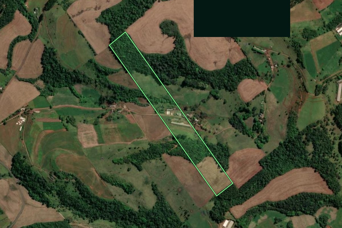 Imagem de satélite do imóvel rural em Águas Frias (SC), com o contorno declarado no CAR desenhado por cima.