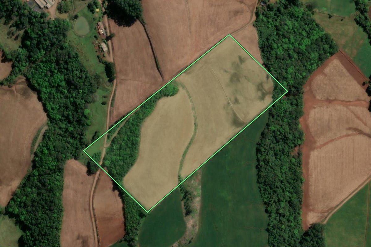 Imagem de satélite do imóvel rural em Águas Frias (SC), com o contorno declarado no CAR desenhado por cima.