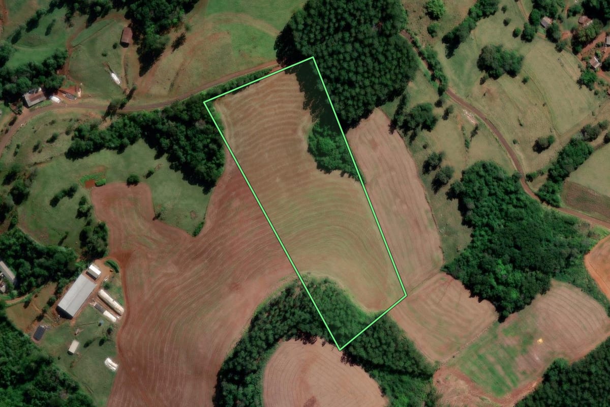 Imagem de satélite do imóvel rural em Águas Frias (SC), com o contorno declarado no CAR desenhado por cima.