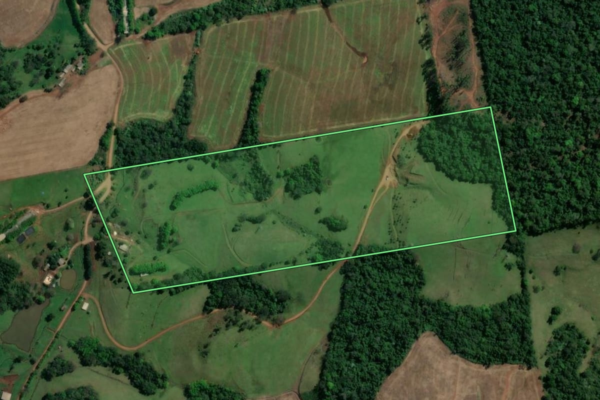 Imagem de satélite do imóvel rural em Águas Frias (SC), com o contorno declarado no CAR desenhado por cima.