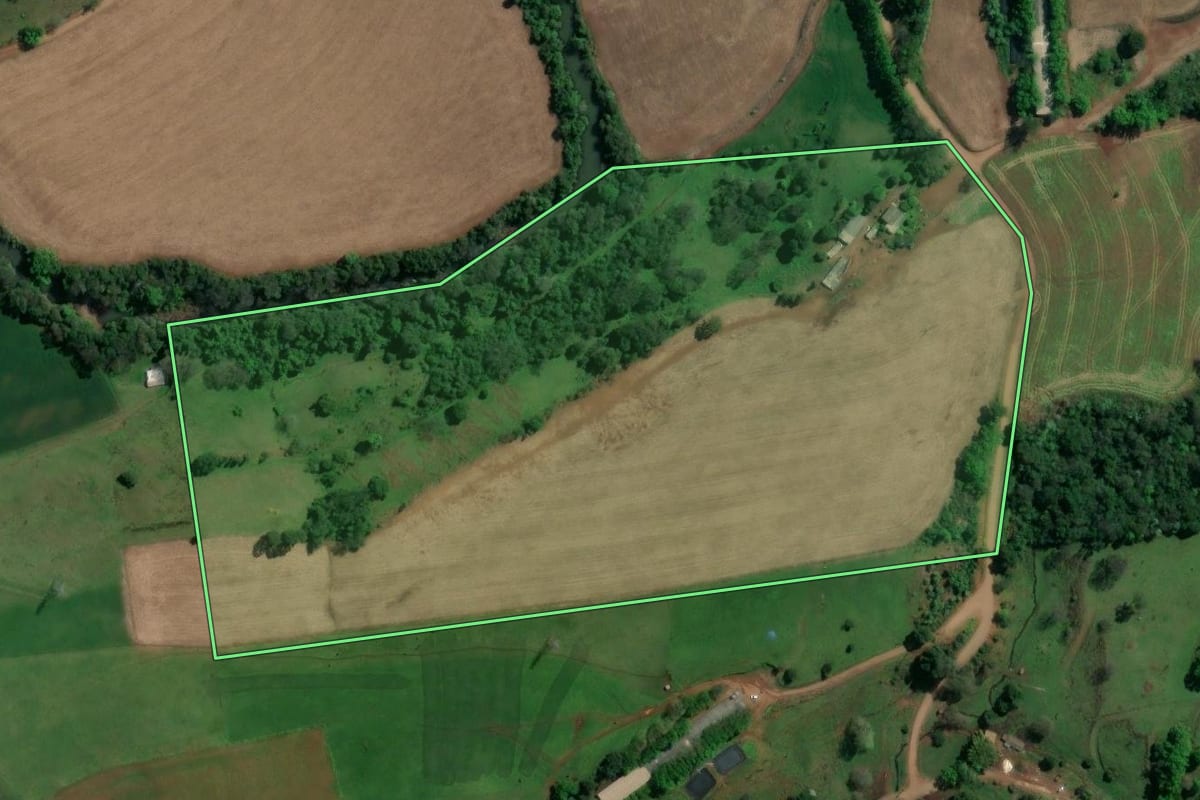 Imagem de satélite do imóvel rural em Águas Frias (SC), com o contorno declarado no CAR desenhado por cima.