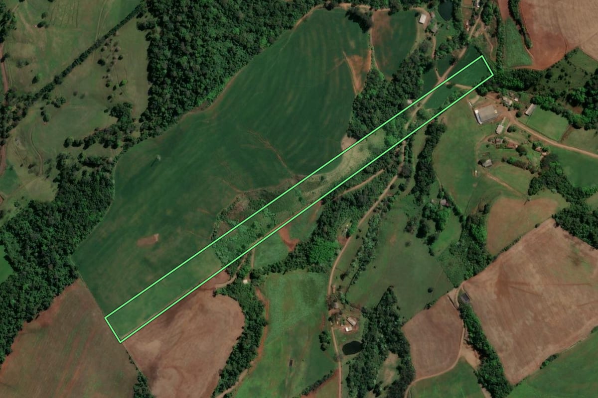 Imagem de satélite do imóvel rural em Águas Frias (SC), com o contorno declarado no CAR desenhado por cima.