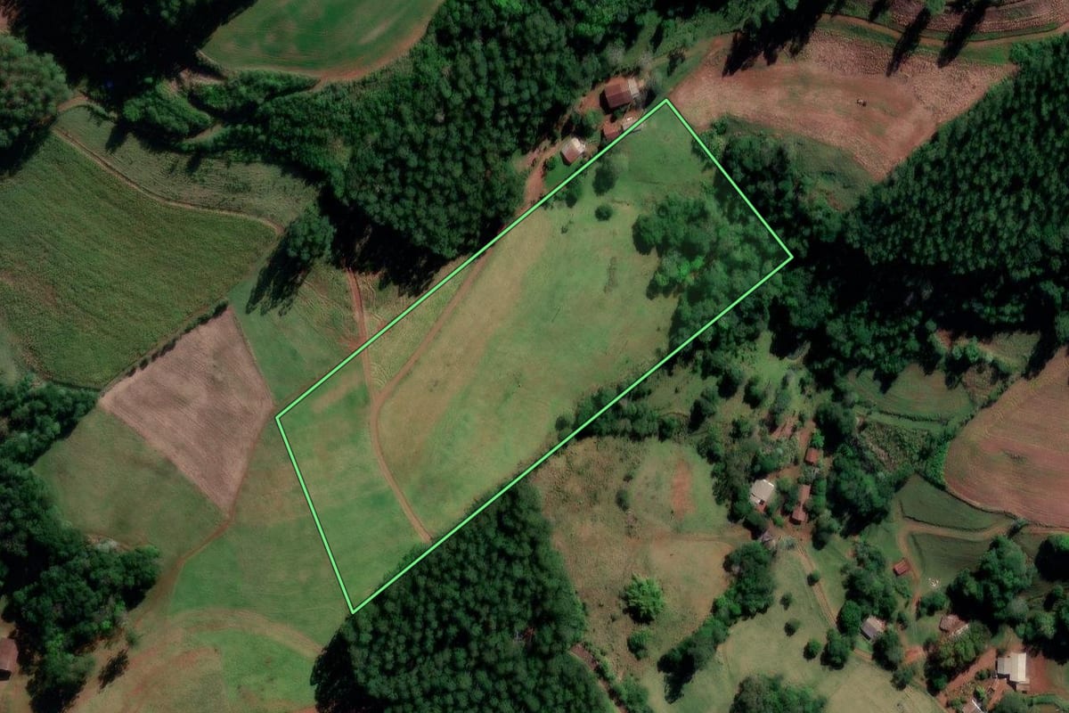 Imagem de satélite do imóvel rural em Águas Frias (SC), com o contorno declarado no CAR desenhado por cima.