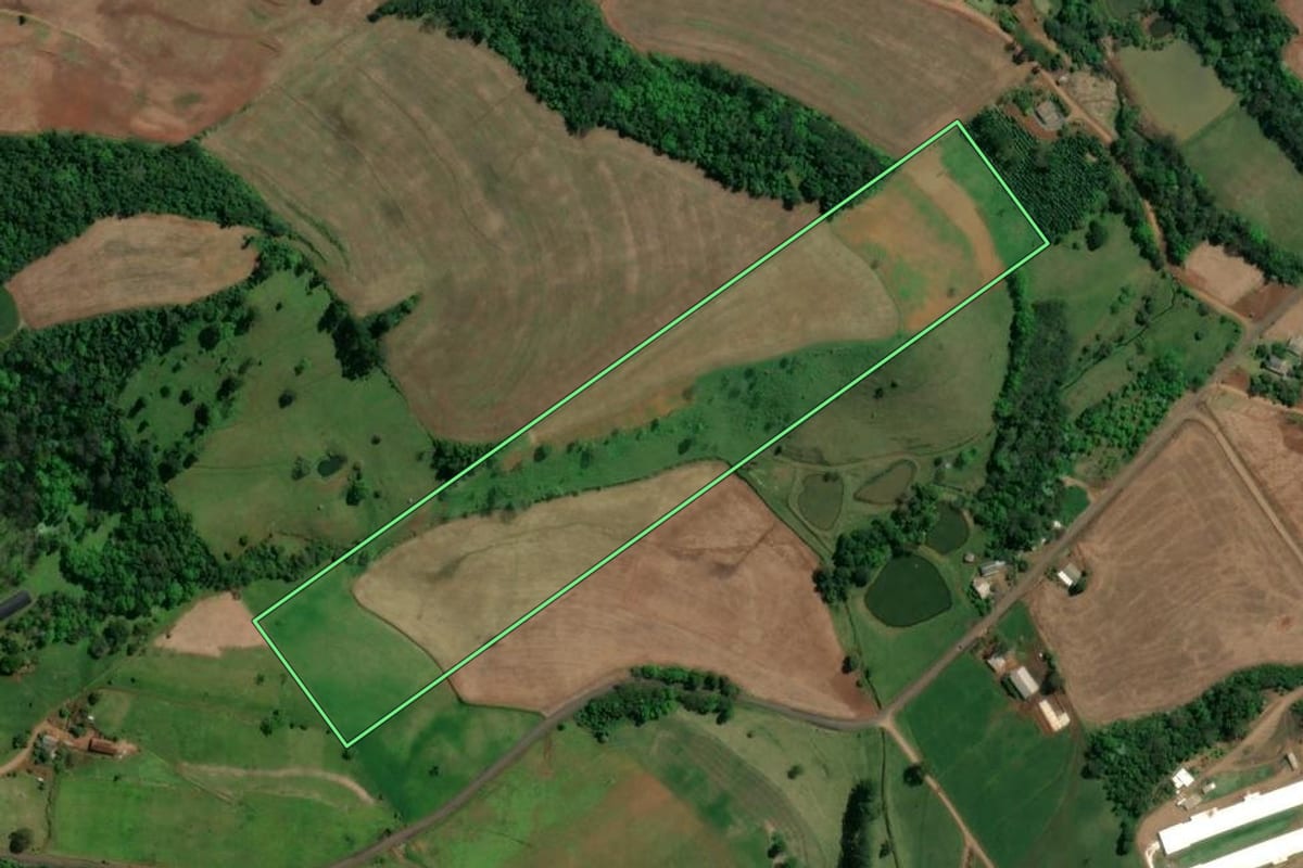 Imagem de satélite do imóvel rural em Águas Frias (SC), com o contorno declarado no CAR desenhado por cima.