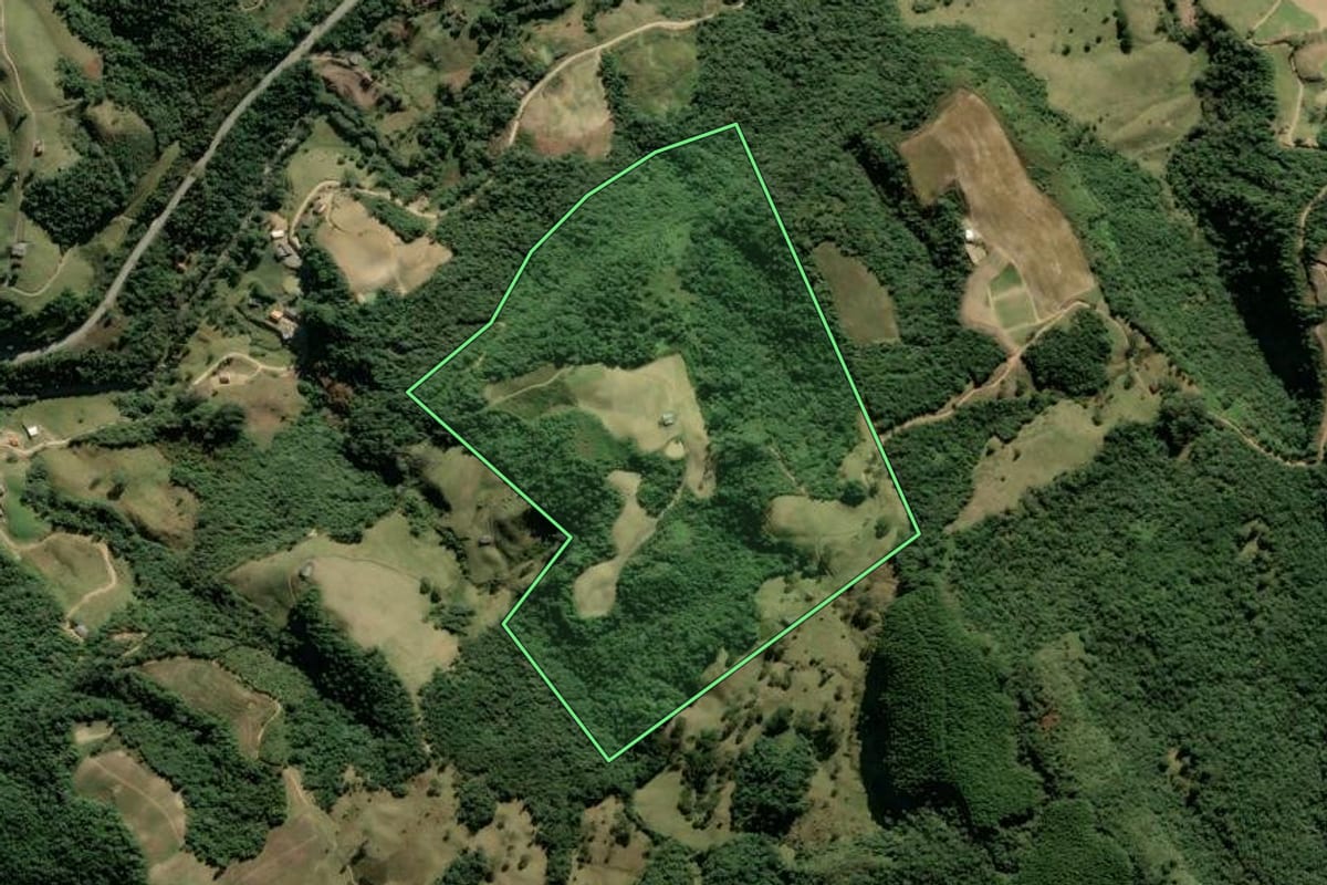 Imagem de satélite do imóvel rural em Alfredo Wagner (SC), com o contorno declarado no CAR desenhado por cima.