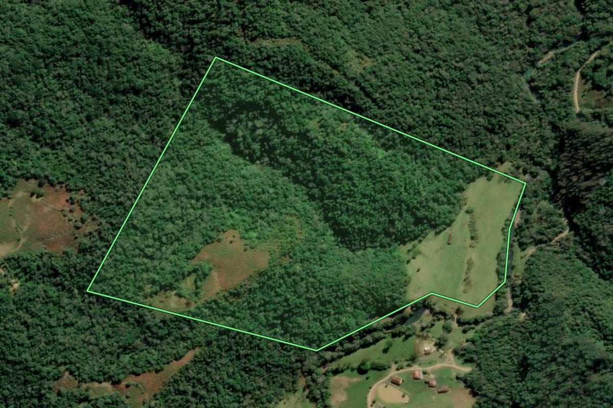 Imagem de satélite do imóvel rural em Alfredo Wagner (SC), com o contorno declarado no CAR desenhado por cima.