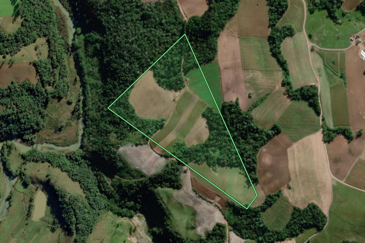 Imagem de satélite do imóvel rural em Alfredo Wagner (SC), com o contorno declarado no CAR desenhado por cima.