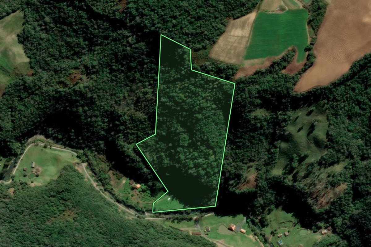 Imagem de satélite do imóvel rural em Alfredo Wagner (SC), com o contorno declarado no CAR desenhado por cima.
