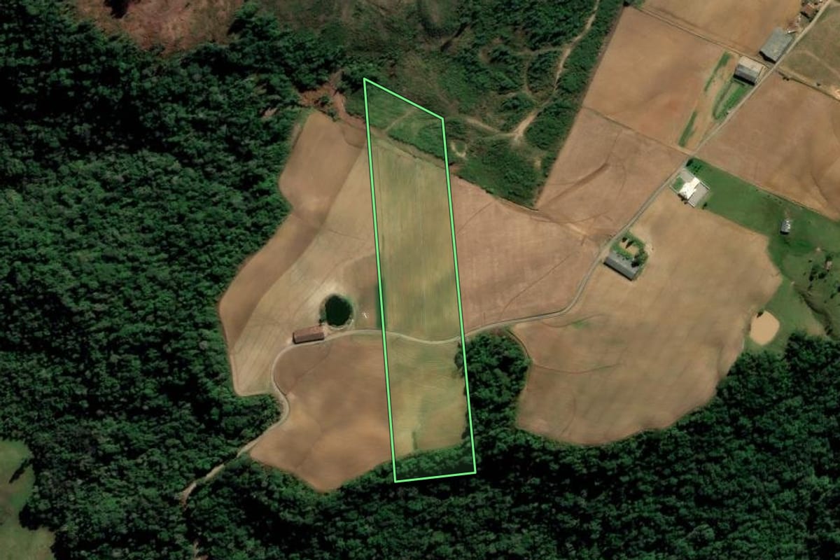 Imagem de satélite do imóvel rural em Alfredo Wagner (SC), com o contorno declarado no CAR desenhado por cima.