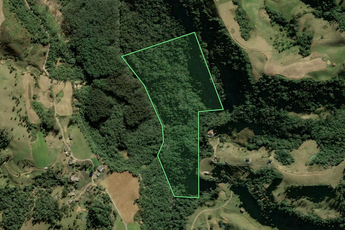 Imagem de satélite do imóvel rural em Alfredo Wagner (SC), com o contorno declarado no CAR desenhado por cima.