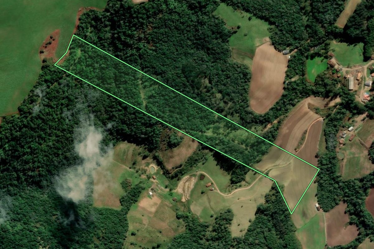 Imagem de satélite do imóvel rural em Alfredo Wagner (SC), com o contorno declarado no CAR desenhado por cima.