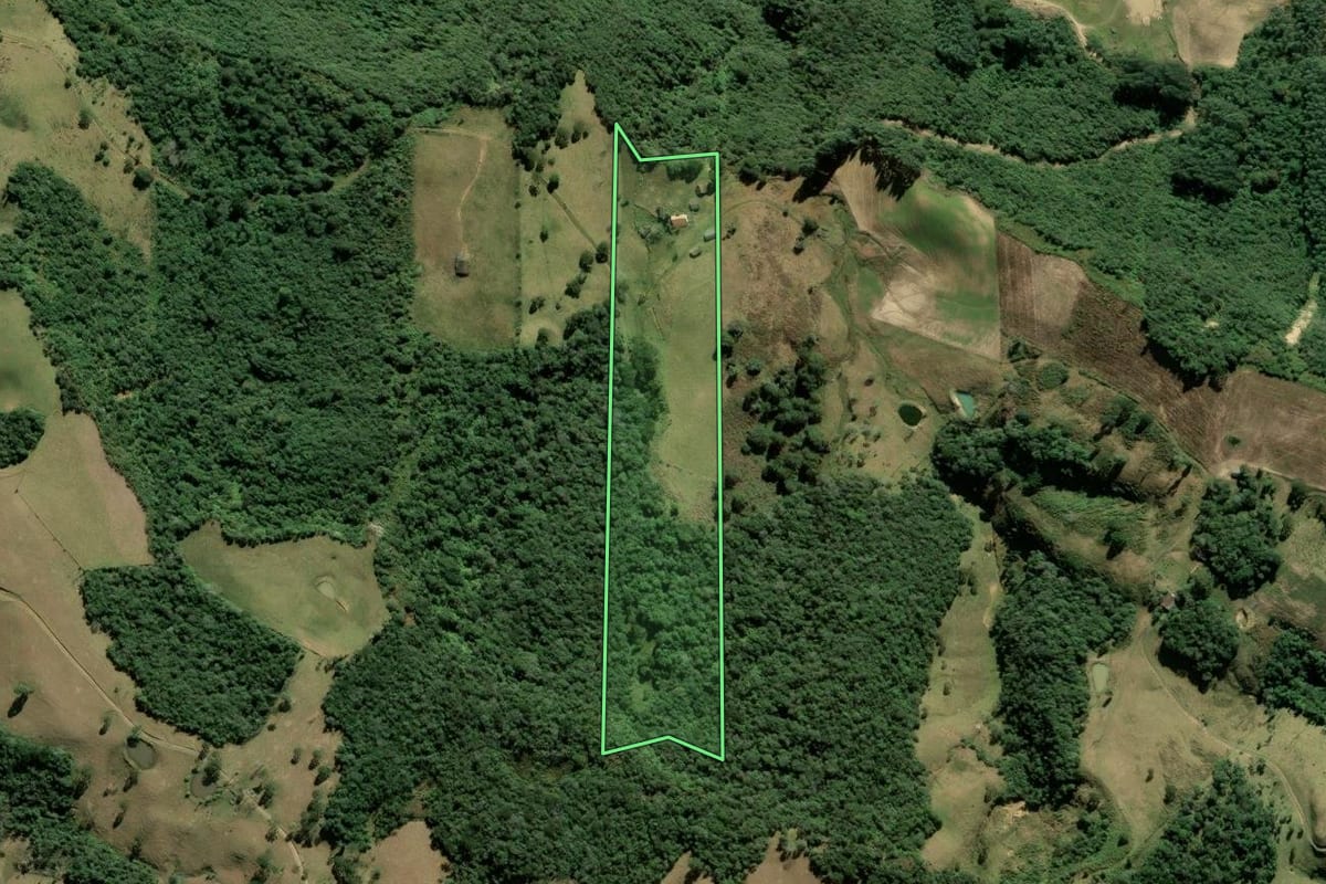 Imagem de satélite do imóvel rural em Alfredo Wagner (SC), com o contorno declarado no CAR desenhado por cima.