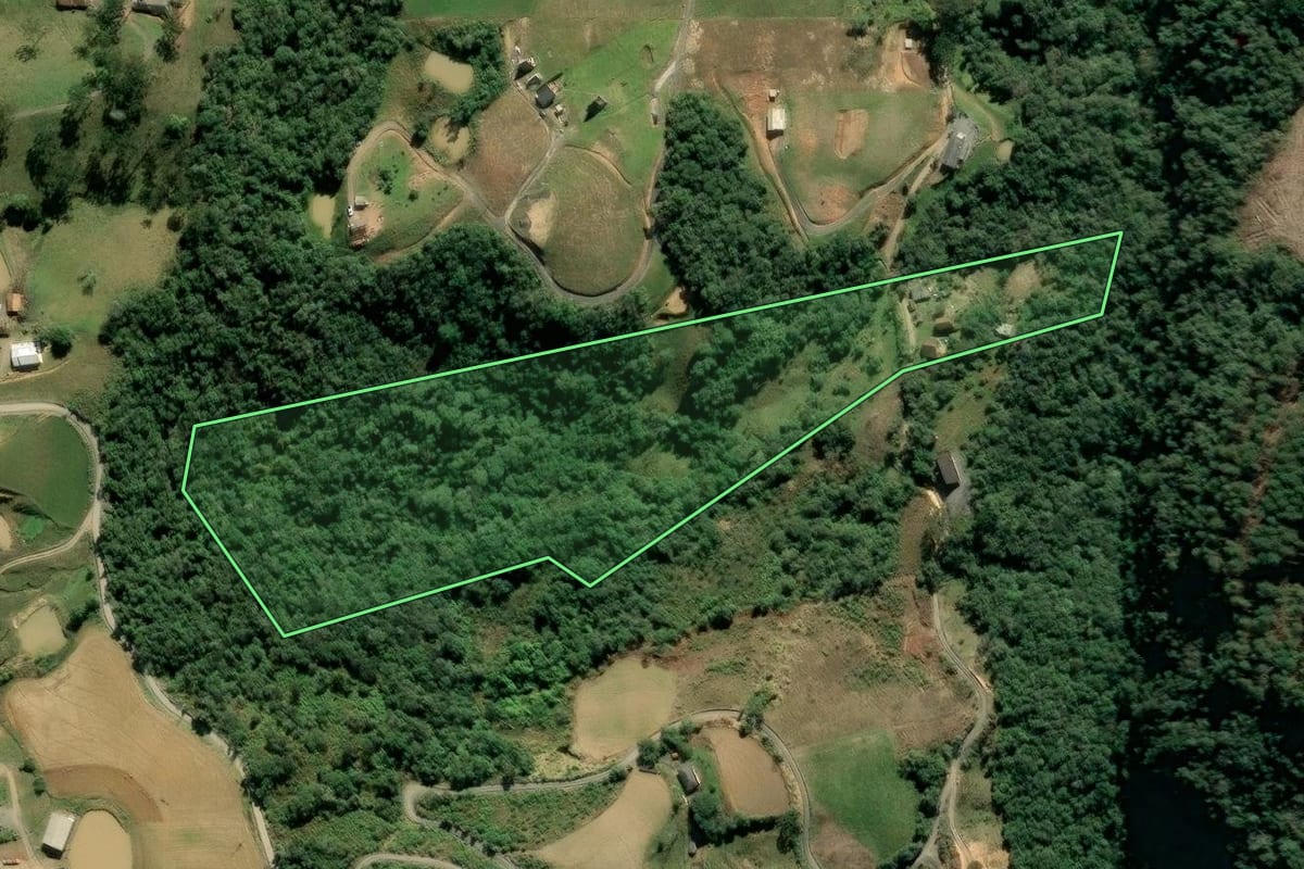 Imagem de satélite do imóvel rural em Alfredo Wagner (SC), com o contorno declarado no CAR desenhado por cima.