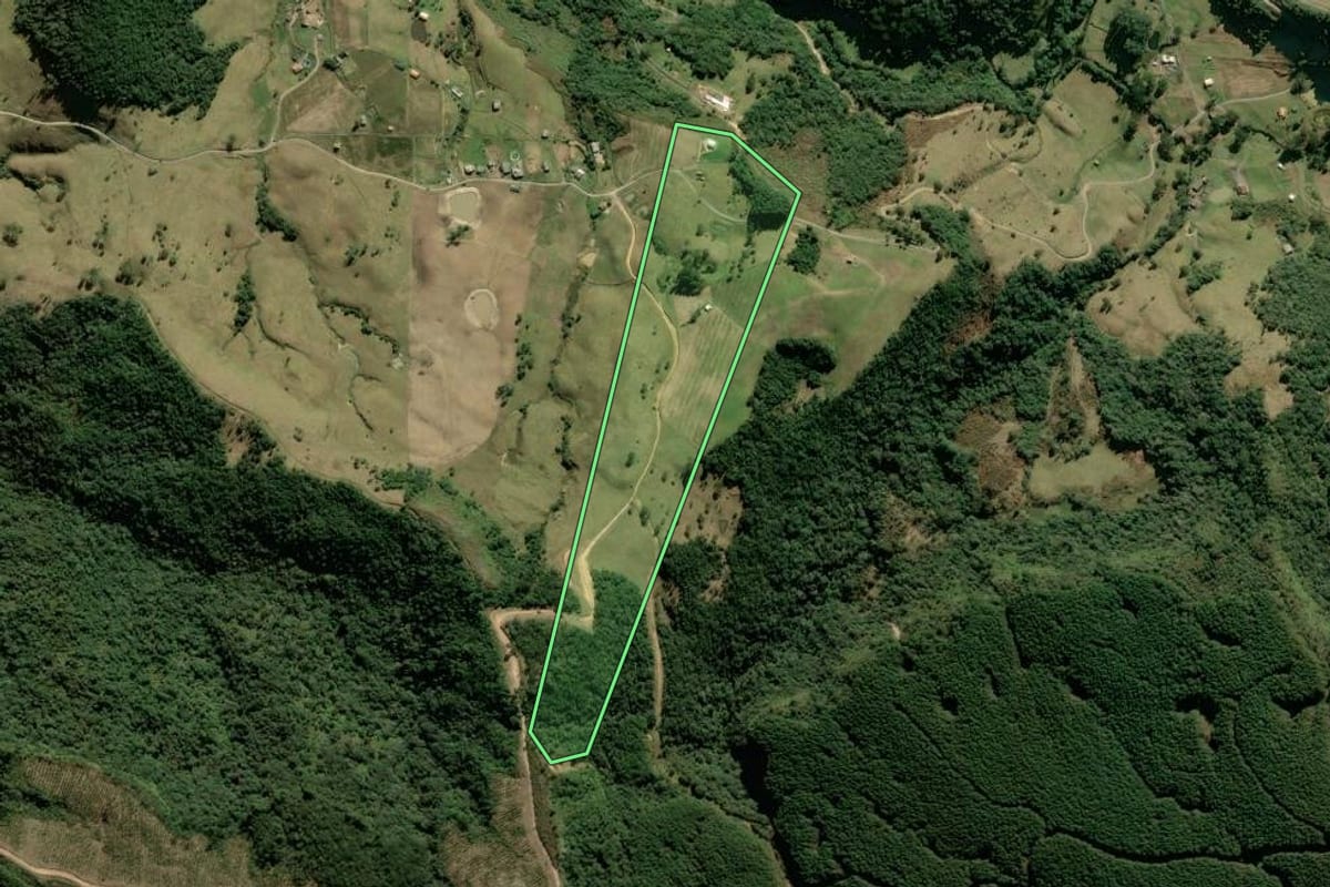 Imagem de satélite do imóvel rural em Alfredo Wagner (SC), com o contorno declarado no CAR desenhado por cima.