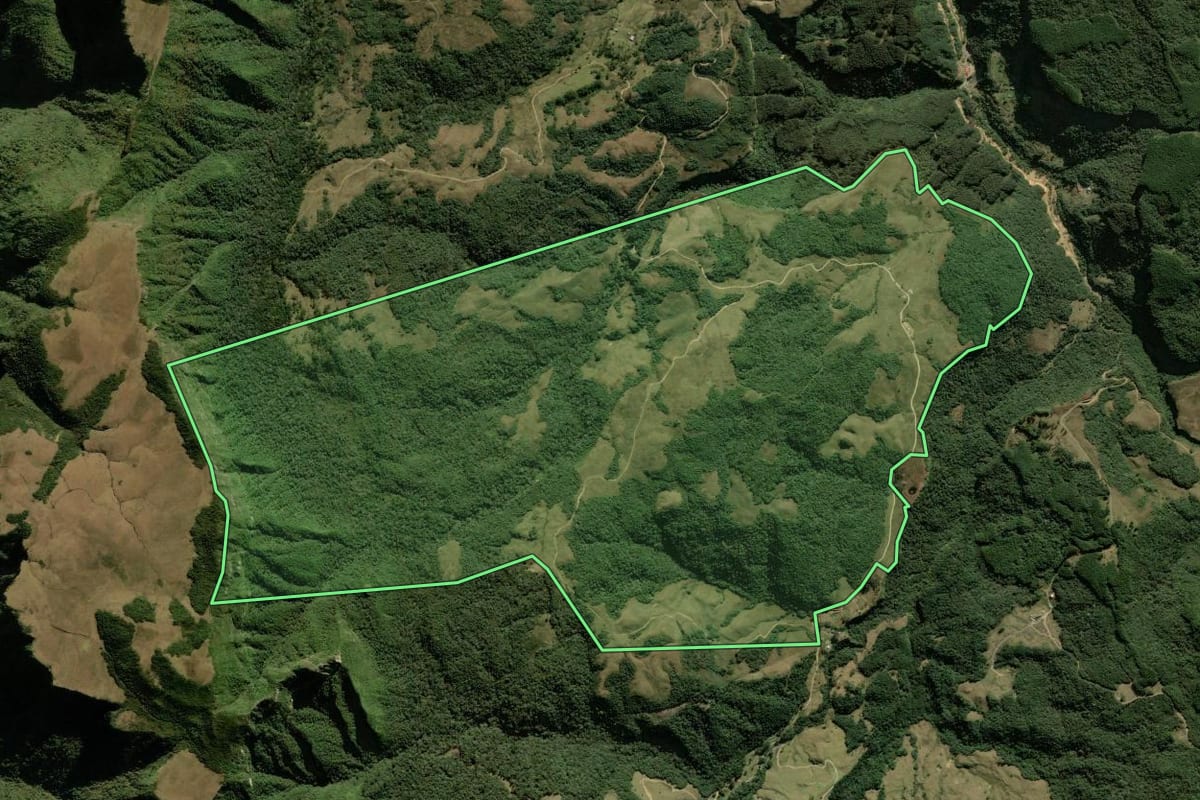 Imagem de satélite do imóvel rural em Alfredo Wagner (SC), com o contorno declarado no CAR desenhado por cima.