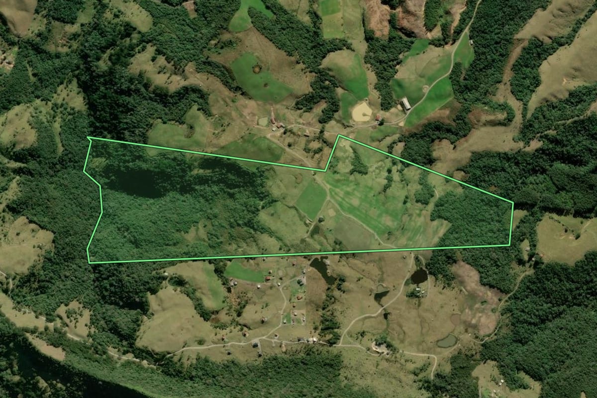 Imagem de satélite do imóvel rural em Alfredo Wagner (SC), com o contorno declarado no CAR desenhado por cima.