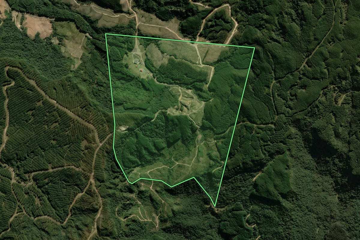 Imagem de satélite do imóvel rural em Alfredo Wagner (SC), com o contorno declarado no CAR desenhado por cima.