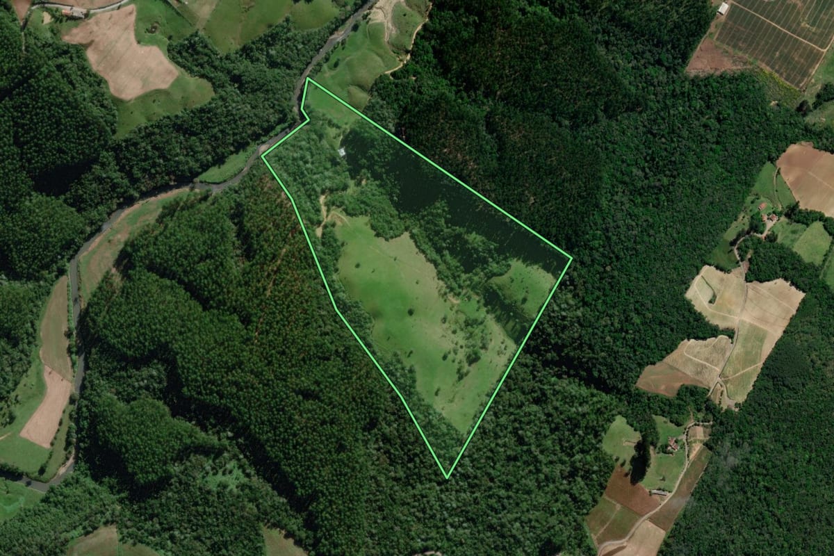 Imagem de satélite do imóvel rural em Alfredo Wagner (SC), com o contorno declarado no CAR desenhado por cima.