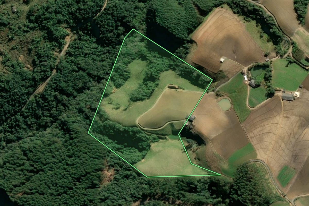 Imagem de satélite do imóvel rural em Alfredo Wagner (SC), com o contorno declarado no CAR desenhado por cima.