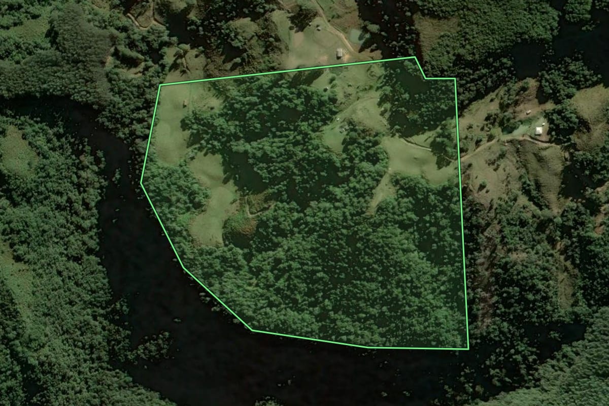 Imagem de satélite do imóvel rural em Alfredo Wagner (SC), com o contorno declarado no CAR desenhado por cima.