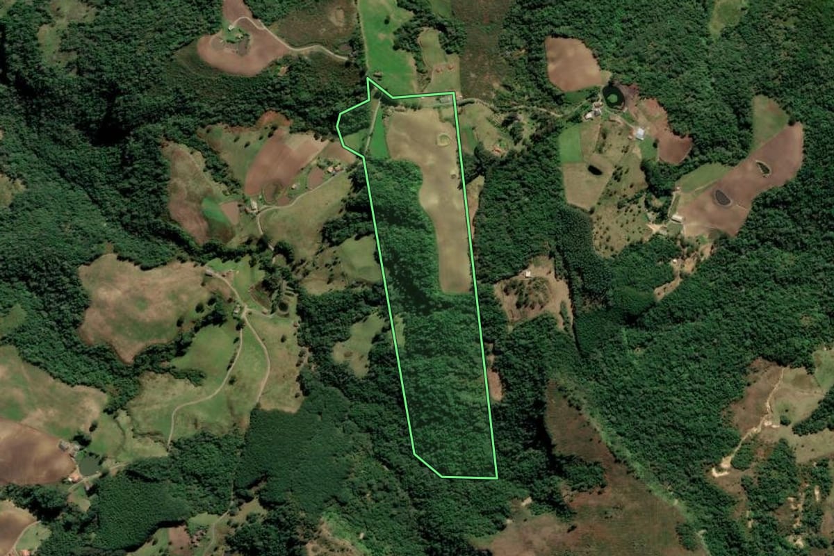 Imagem de satélite do imóvel rural em Alfredo Wagner (SC), com o contorno declarado no CAR desenhado por cima.