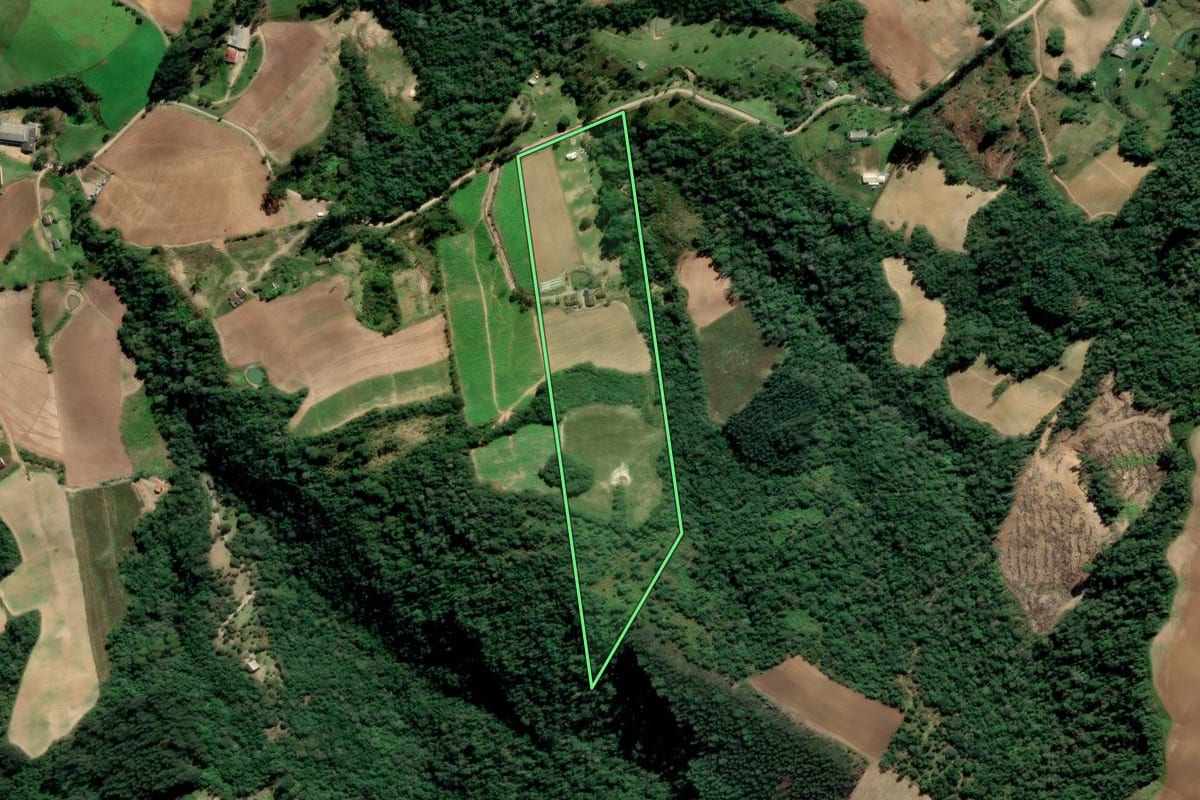 Imagem de satélite do imóvel rural em Alfredo Wagner (SC), com o contorno declarado no CAR desenhado por cima.