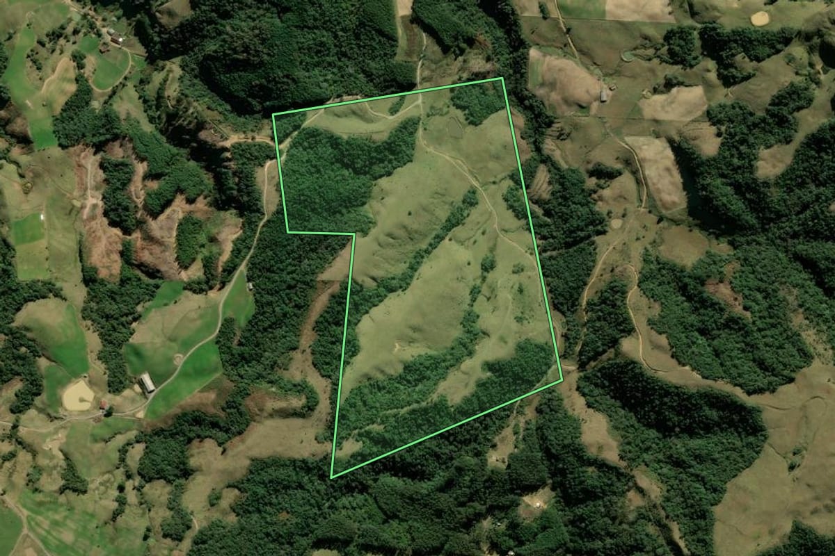 Imagem de satélite do imóvel rural em Alfredo Wagner (SC), com o contorno declarado no CAR desenhado por cima.
