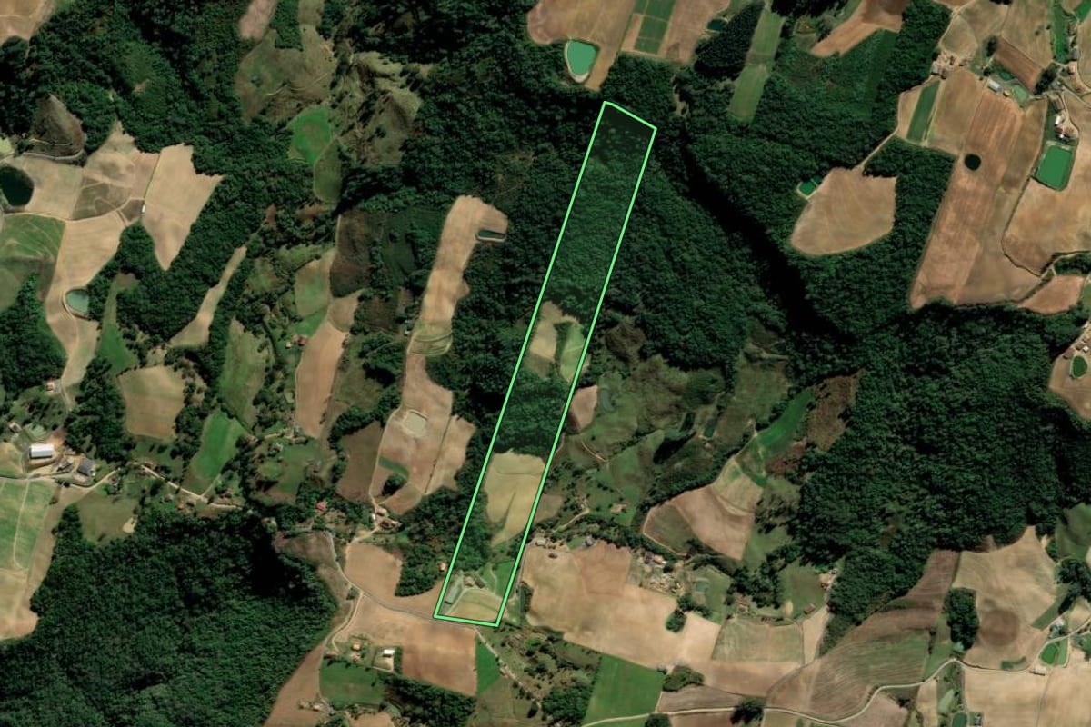 Imagem de satélite do imóvel rural em Alfredo Wagner (SC), com o contorno declarado no CAR desenhado por cima.