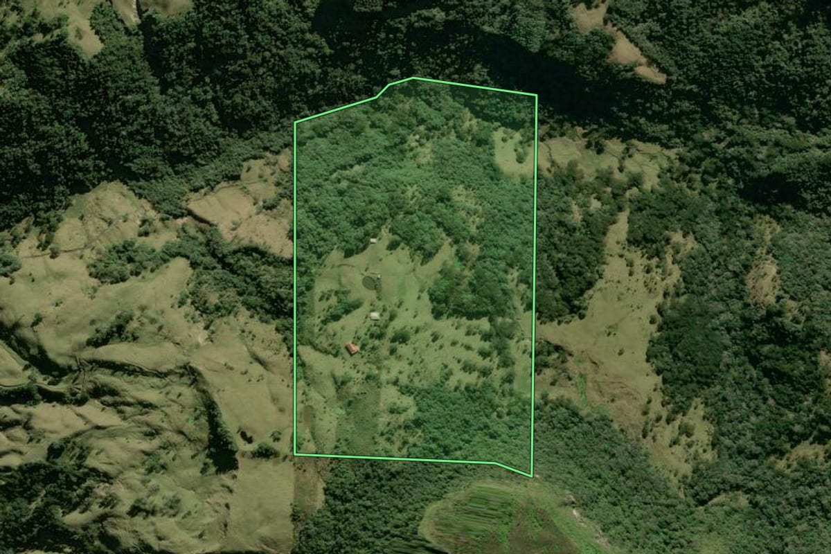 Imagem de satélite do imóvel rural em Alfredo Wagner (SC), com o contorno declarado no CAR desenhado por cima.