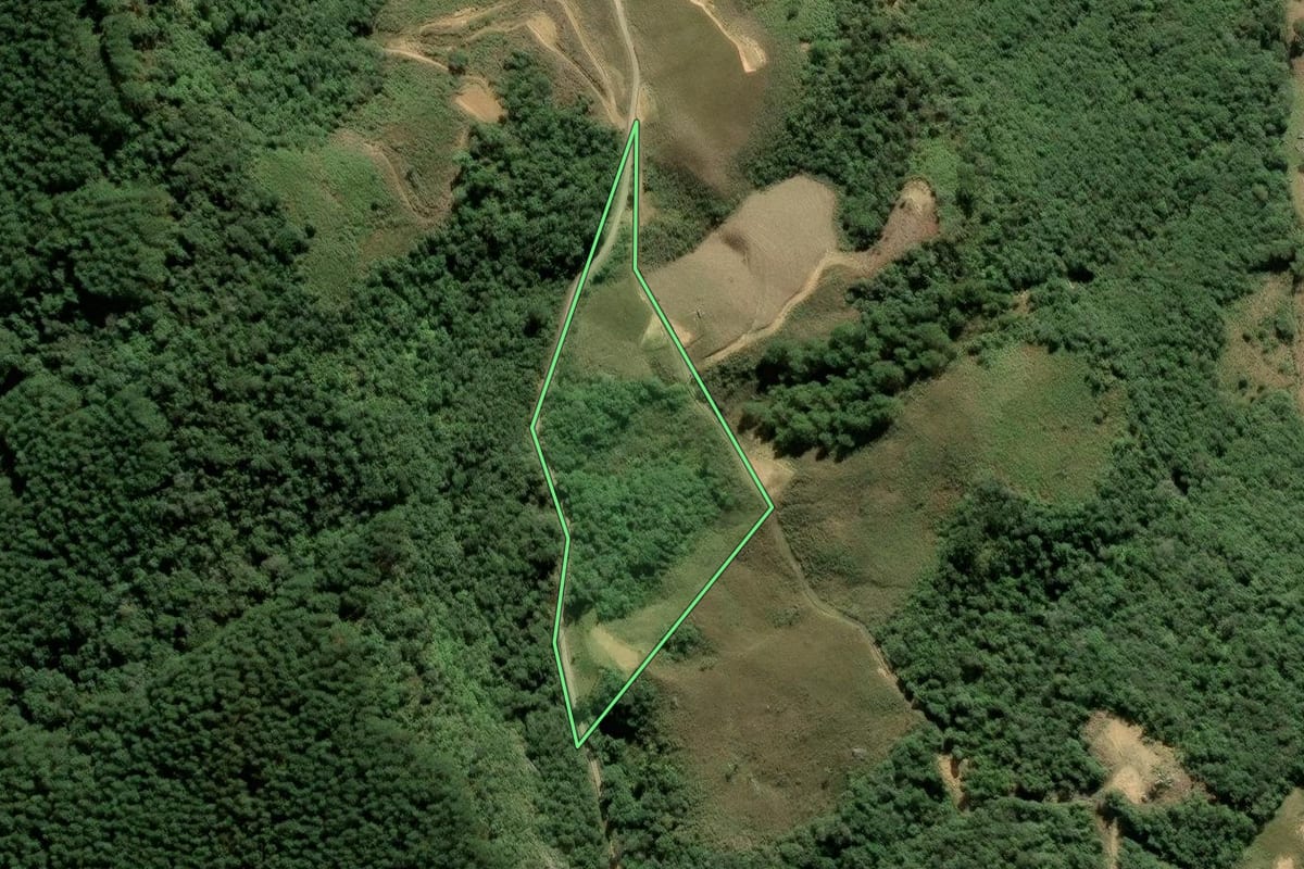 Imagem de satélite do imóvel rural em Alfredo Wagner (SC), com o contorno declarado no CAR desenhado por cima.