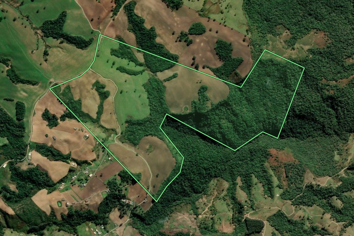 Imagem de satélite do imóvel rural em Alfredo Wagner (SC), com o contorno declarado no CAR desenhado por cima.
