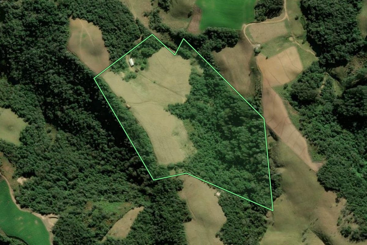 Imagem de satélite do imóvel rural em Alfredo Wagner (SC), com o contorno declarado no CAR desenhado por cima.
