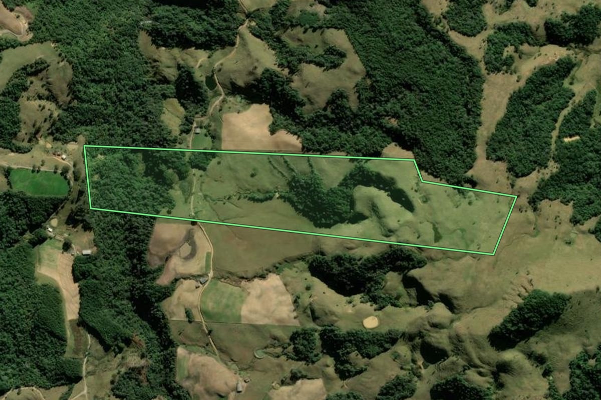 Imagem de satélite do imóvel rural em Alfredo Wagner (SC), com o contorno declarado no CAR desenhado por cima.
