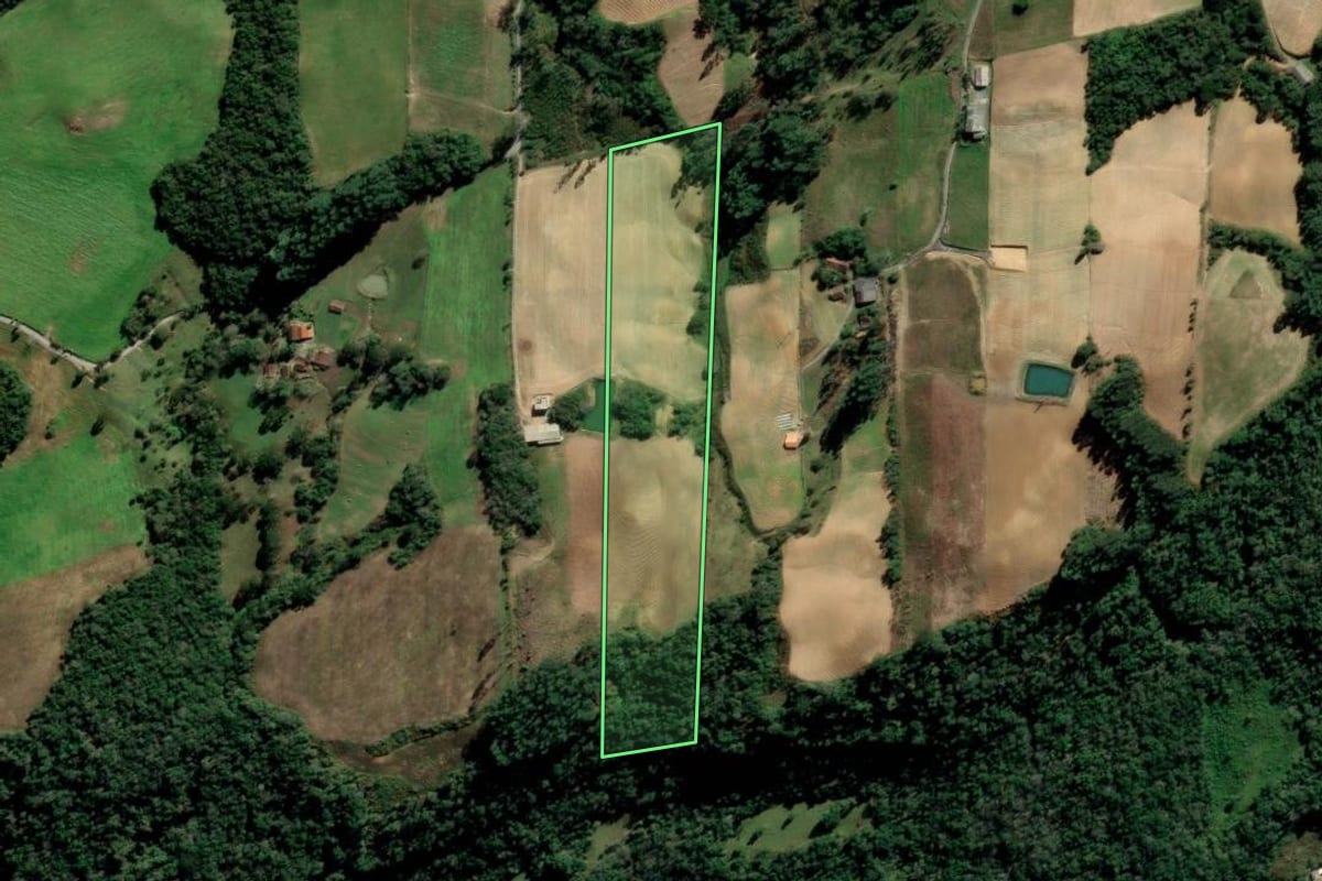 Imagem de satélite do imóvel rural em Alfredo Wagner (SC), com o contorno declarado no CAR desenhado por cima.