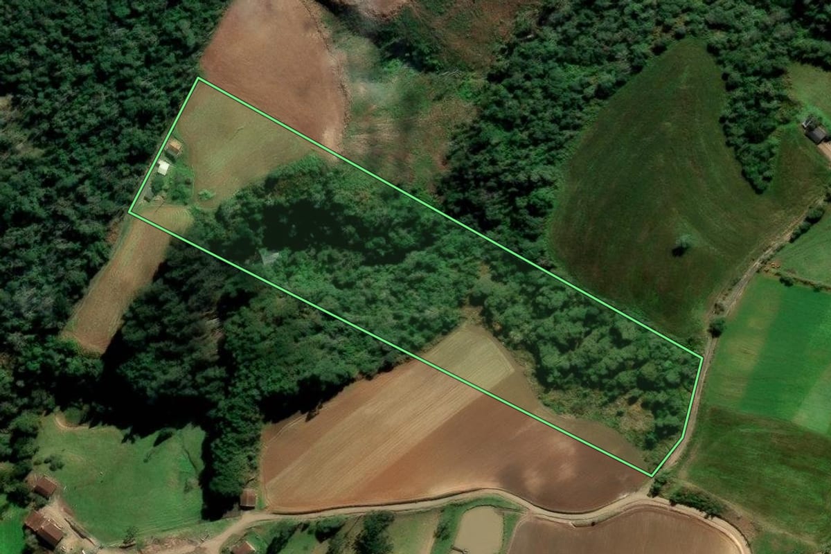 Imagem de satélite do imóvel rural em Alfredo Wagner (SC), com o contorno declarado no CAR desenhado por cima.