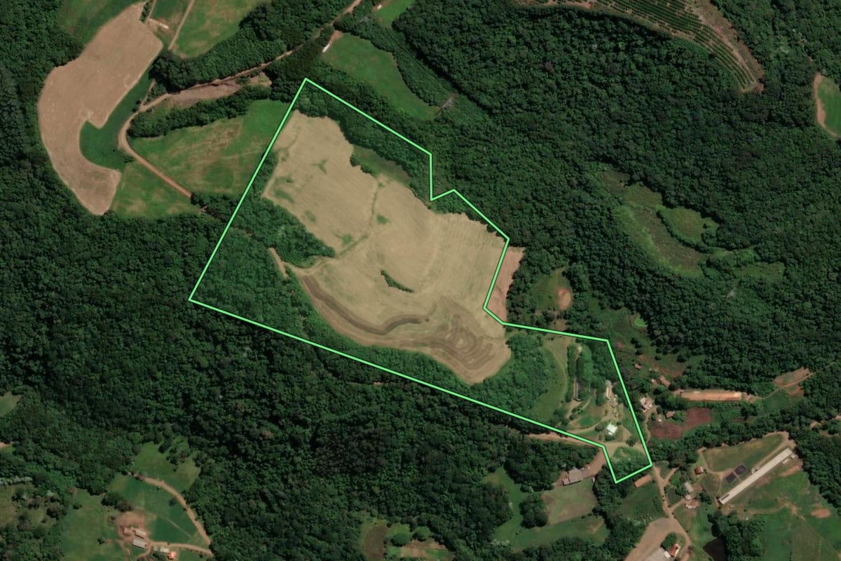 Imagem de satélite do imóvel rural em Alto Bela Vista (SC), com o contorno declarado no CAR desenhado por cima.