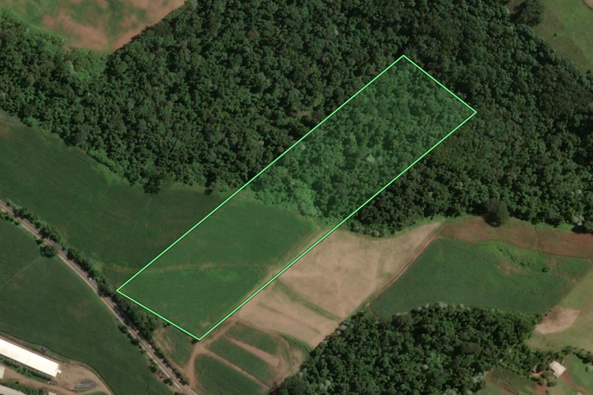 Imagem de satélite do imóvel rural em Alto Bela Vista (SC), com o contorno declarado no CAR desenhado por cima.