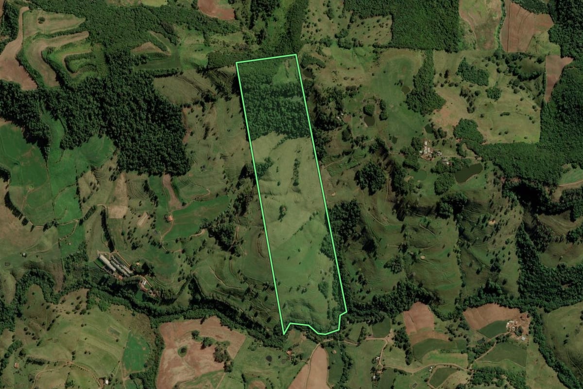 Imagem de satélite do imóvel rural em Anchieta (SC), com o contorno declarado no CAR desenhado por cima.