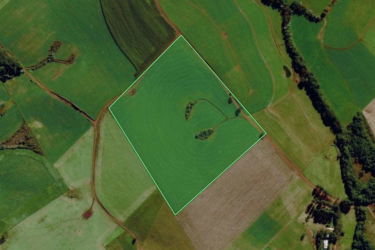 Imagem de satélite do imóvel rural em Anchieta (SC), com o contorno declarado no CAR desenhado por cima.