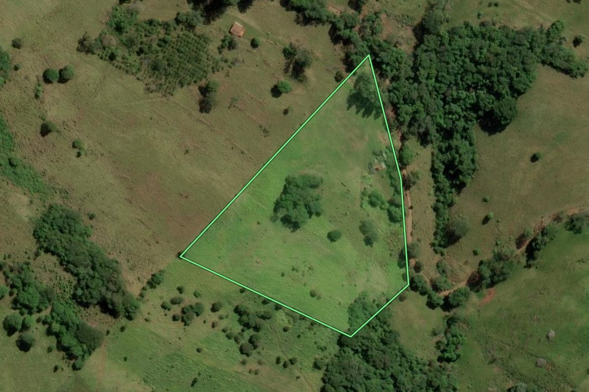 Imagem de satélite do imóvel rural em Anchieta (SC), com o contorno declarado no CAR desenhado por cima.