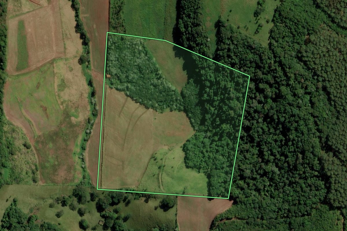 Imagem de satélite do imóvel rural em Anchieta (SC), com o contorno declarado no CAR desenhado por cima.