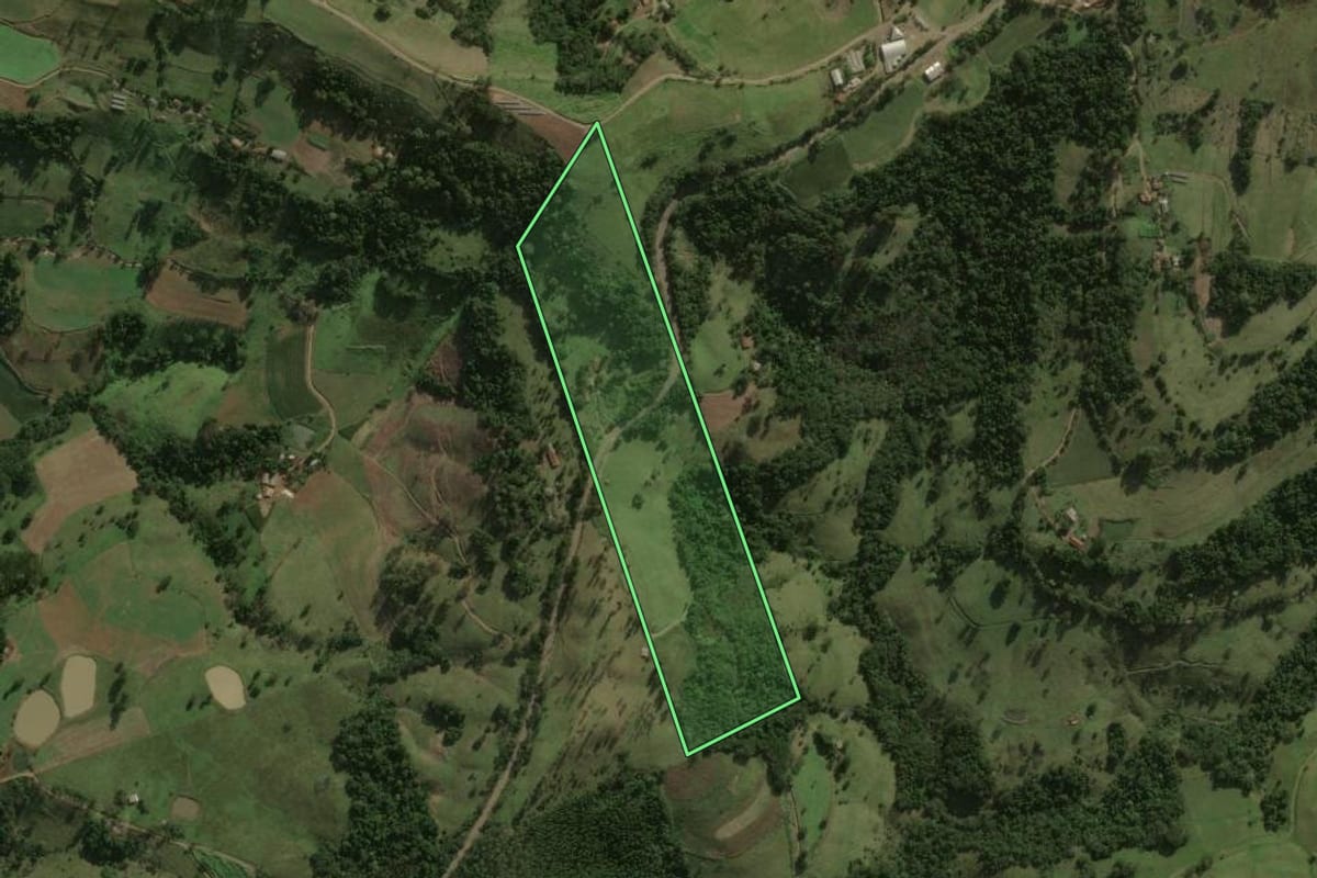 Imagem de satélite do imóvel rural em Anchieta (SC), com o contorno declarado no CAR desenhado por cima.