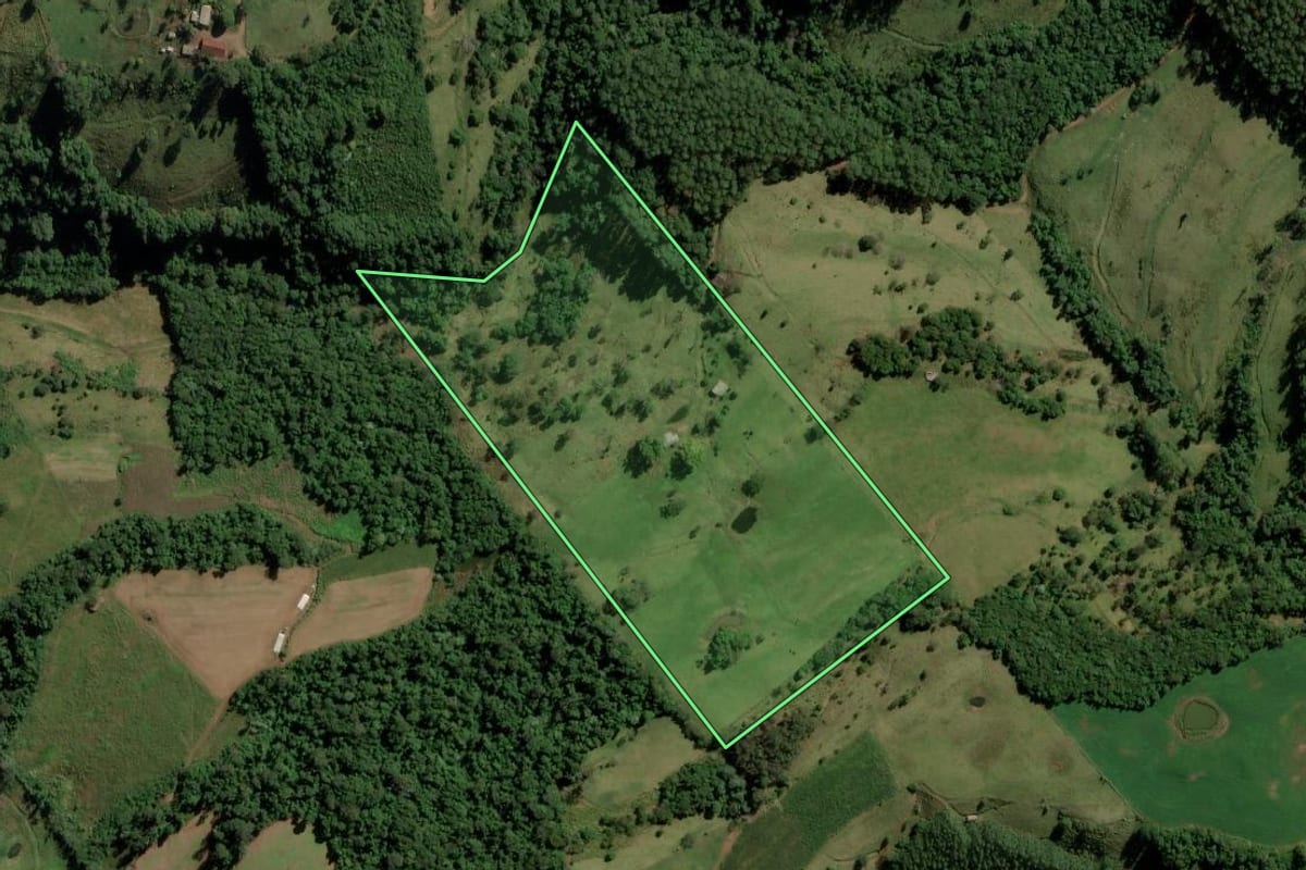 Imagem de satélite do imóvel rural em Anchieta (SC), com o contorno declarado no CAR desenhado por cima.