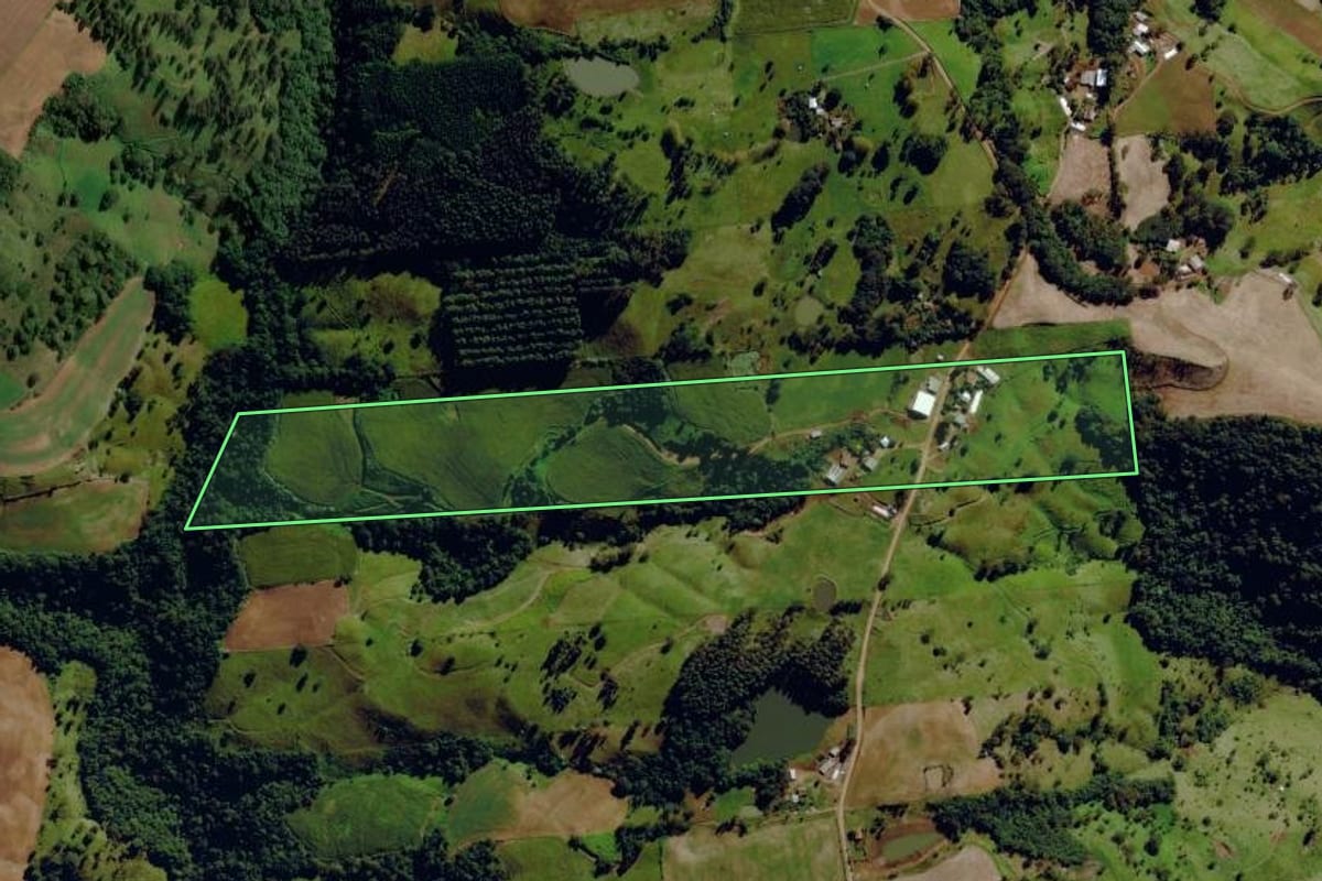 Imagem de satélite do imóvel rural em Anchieta (SC), com o contorno declarado no CAR desenhado por cima.