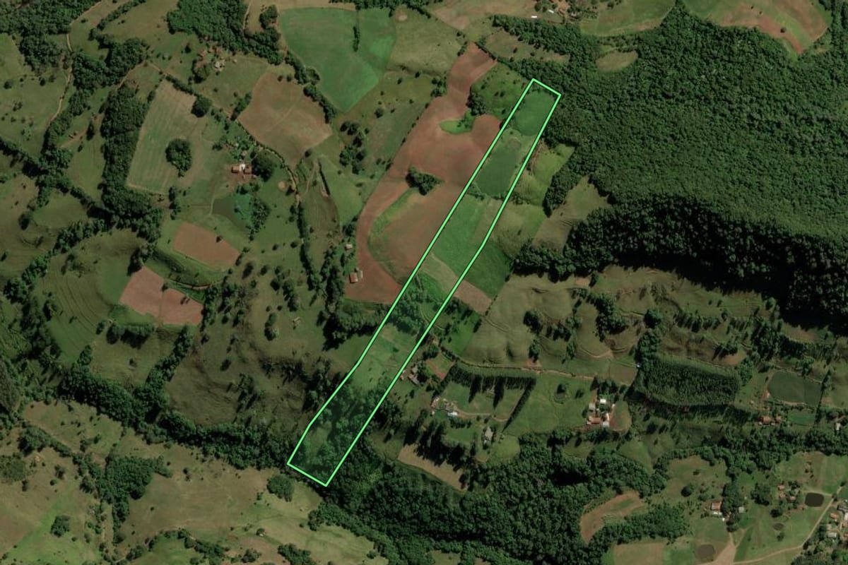 Imagem de satélite do imóvel rural em Anchieta (SC), com o contorno declarado no CAR desenhado por cima.