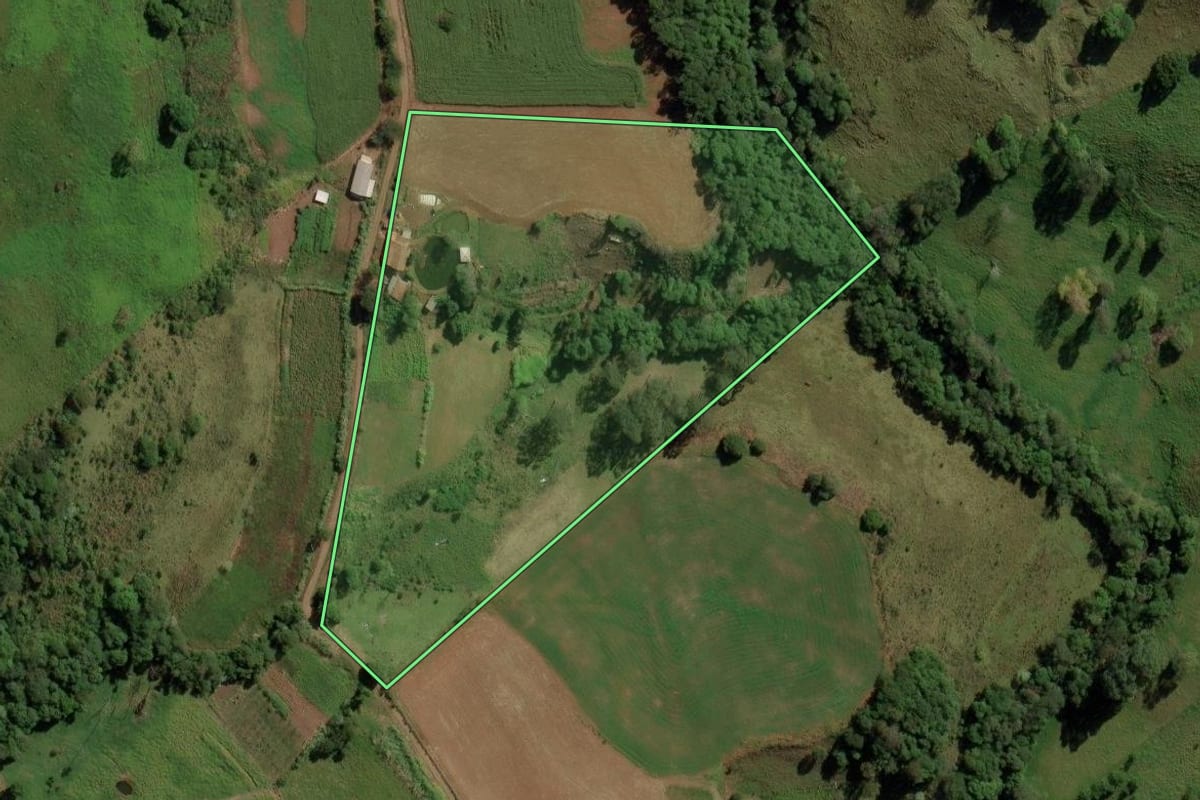 Imagem de satélite do imóvel rural em Anchieta (SC), com o contorno declarado no CAR desenhado por cima.