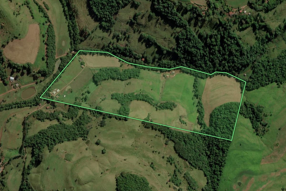 Imagem de satélite do imóvel rural em Anchieta (SC), com o contorno declarado no CAR desenhado por cima.