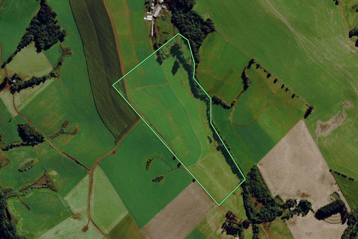 Imagem de satélite do imóvel rural em Anchieta (SC), com o contorno declarado no CAR desenhado por cima.